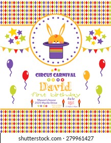 circus party card design for kids. vector illustration
