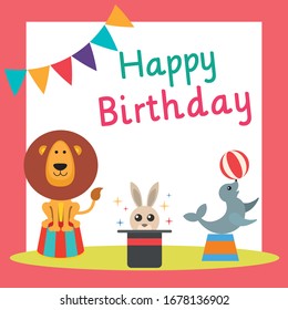 circus party. Circus poster. Vector illustration. 
birthday in circus style. clowns and animals