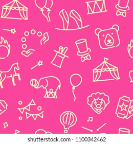 Circus pattern in linear style. Vector seamless background