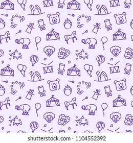 Circus pattern in linear style. Vector seamless background