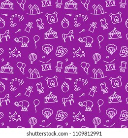 Circus pattern in linear style. Vector seamless background