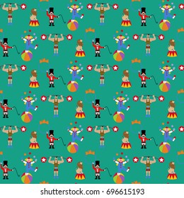 Circus pattern on the green background. Vector illustration