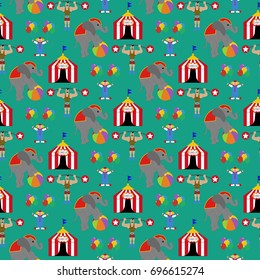 Circus pattern on the green background. Vector illustration
