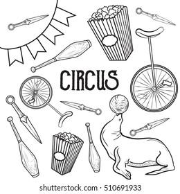 Circus performance decorative icons set
