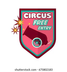 Circus performance with free entry promotional isolated emblem