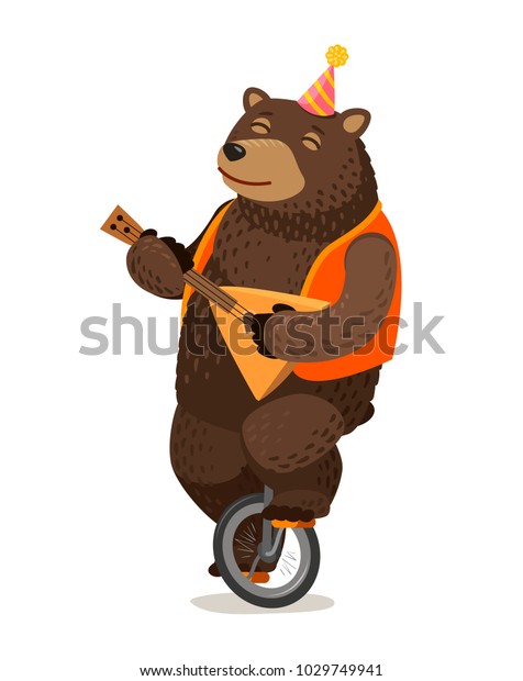 サーカスの演奏 幸せな熊は一輪車に乗ってバラライカをする 漫画のベクターイラスト のベクター画像素材 ロイヤリティフリー