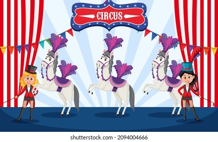Circus performance with a horse cartoon character illustration