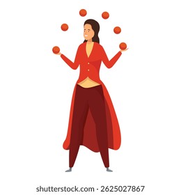 Circus performer entertaining audience by juggling balls, talented woman demonstrating amazing juggling skills