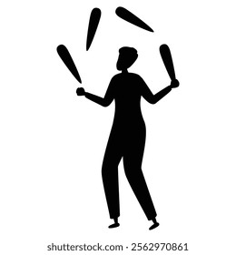 Circus Performer on Stilts Silhouette with Juggling Act