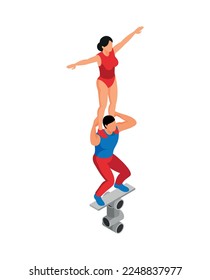 Circus performer profession isometric icons composition with isolated human character of talent at work vector illustration