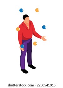 Circus performer profession isometric icons composition with isolated human character of talent at work vector illustration