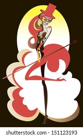circus performer in top hat and a cane in her hands