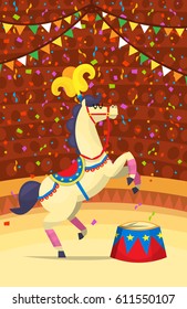 Circus performers. Animals making tricks at stage. Horse performer illustration