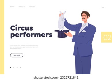 Circus performers concept for landing page design template advertising best magician showman tricks