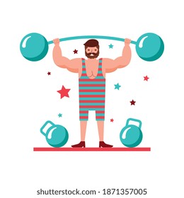 circus performers lifting weights. retro character .vector illustration