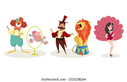 Circus Performers In Show Cartoon Chacartes Vector Illustrations Set