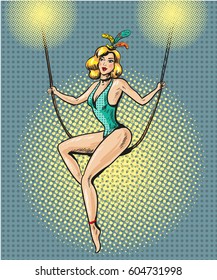 Circus pin up gymnast girl pop art rtero comic style illustration