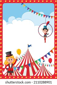 Circus poster background with magician cartoon character illustration