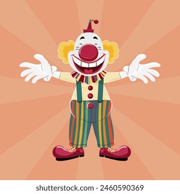 circus poster with a cheerful clown inviting you to a performance.Smiling clown in striped pants
vintage circus poster background, with clown face design for art festivals and entertainment background
