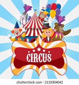 Circus poster design with circus characters illustration