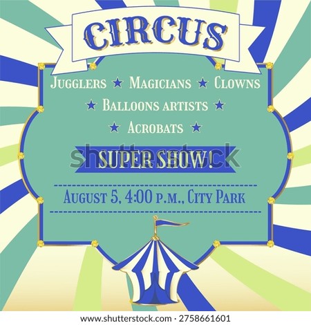 Circus poster with gold gradient, circus tent and stars, vintage style