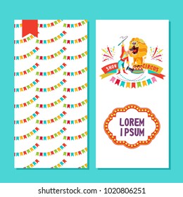 Circus. Circus poster, invitation, flyer. Vector illustration. Circus performance. Circus lion and tamer. Tamer sticks his head in the lion's mouth.