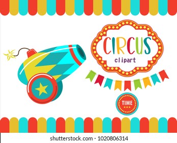 Circus. The circus poster, invitation, flyer. Vector illustration. Circus performance. Colorful circus cannon.