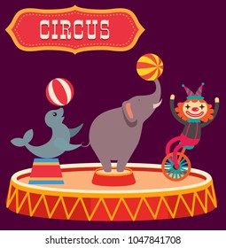 Circus poster. Invitation to the circus. Vector illustration.