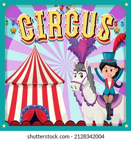 Circus poster with magician cartoon character illustration