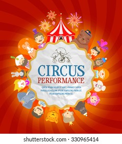 circus poster. circus performers and animals. vector illustration