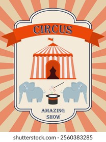 Circus poster, circus show poster with elephants. Vector, designer illustration. Vector.