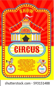 Afiche del circo. Tienda de circo. Animales entrenados. Ilustración vectorial.