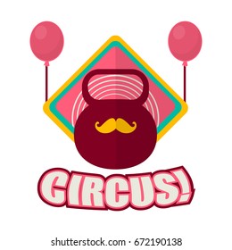 Circus promotional logotype with weight and balloons ilustration