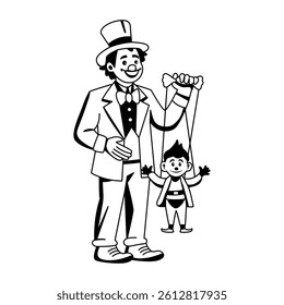 Circus puppet performance illustration in glyph style 
