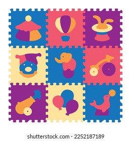Circus puzzle mat illustration with 9 pieces foam puzzle design