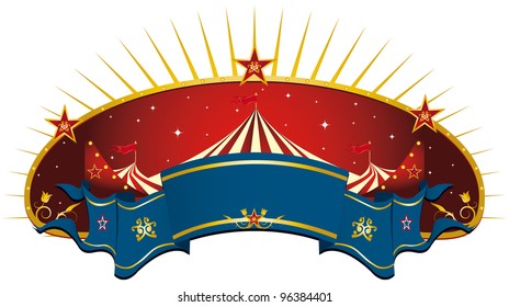 circus red banner. A circus frame with a big top and a large ribbon for your message.