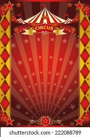 circus red and gold rhombus poster. A retro circus poster with sunbeams for your entertainment.