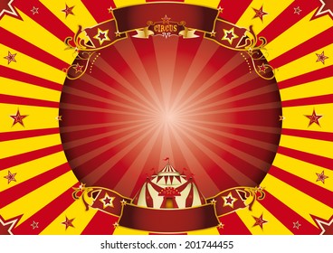 Circus red and yellow horizontal background. a circus horizontal poster with a circle frame for your advertising. Ideal for a screen