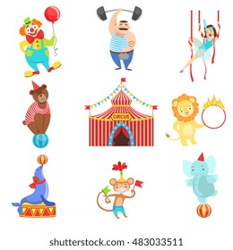 Circus Related Objects And Characters Set