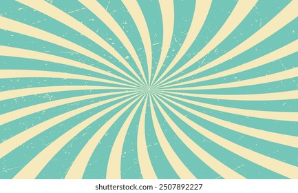 Fondo retro de circo de rayos beige azul espiral. Patrón radial de Antiguas con rayos de sol o tira de estallido estelar. Circo, carnaval, feria de verano o fondo de chapiteau. Ilustración vectorial.