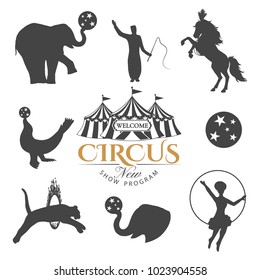 Circus retro elements isolated on white background.Vector illustration.