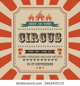 Plantilla de cartel de invitación retro de circo con carpa. Ilustración vectorial