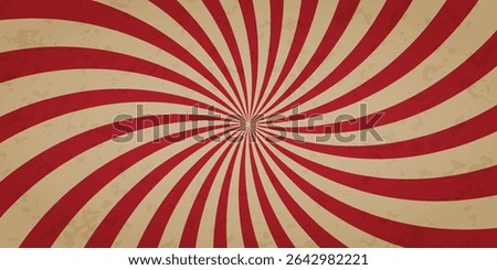 Circus retro pattern, vintage carnaval background, red circle rays on beige. Abstract bg with grunge texture for poster, flyer, summer holidays. Vector illustration of marquee strip.