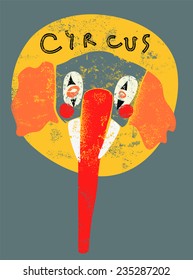 Circus retro poster. Elephant clown. Vector illustration