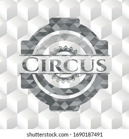 Emblema gris de estilo retro con fondo blanco cúbico geométrico