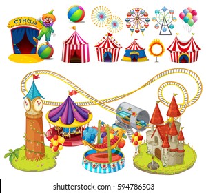 Circus rides and tents illustration