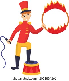 Circus Ring of Fire Hoop Concept,  Ringmaster Vector Icon Design, Circus characters Symbol, Carnival performer Sign, Festival troupe Stock illustration