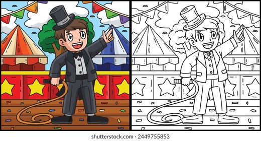 Circus Ring Master with Whip Coloring Illustration
