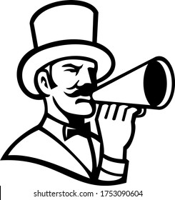 Circus Ringleader or Ringmaster with Bullhorn Mascot Black and White
