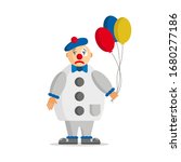 Circus sad clown vector illustration on white background with ballons